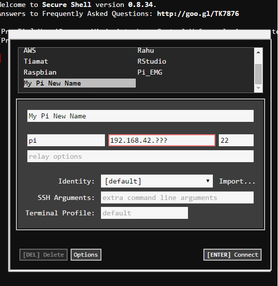 Secure Shell to New Pi